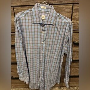 Peter Millar Blue and Gray Checkered Dress Shirt